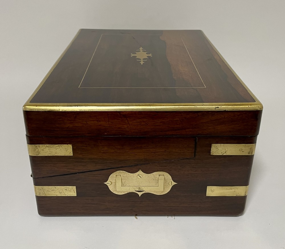 Victorian Rosewood Brass Bound Double Fold Writing Slope View IV