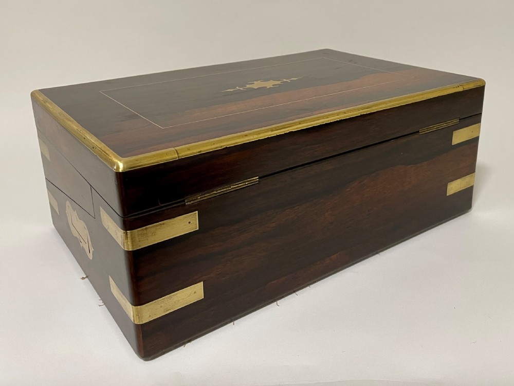 Victorian Rosewood Brass Bound Double Fold Writing Slope View V