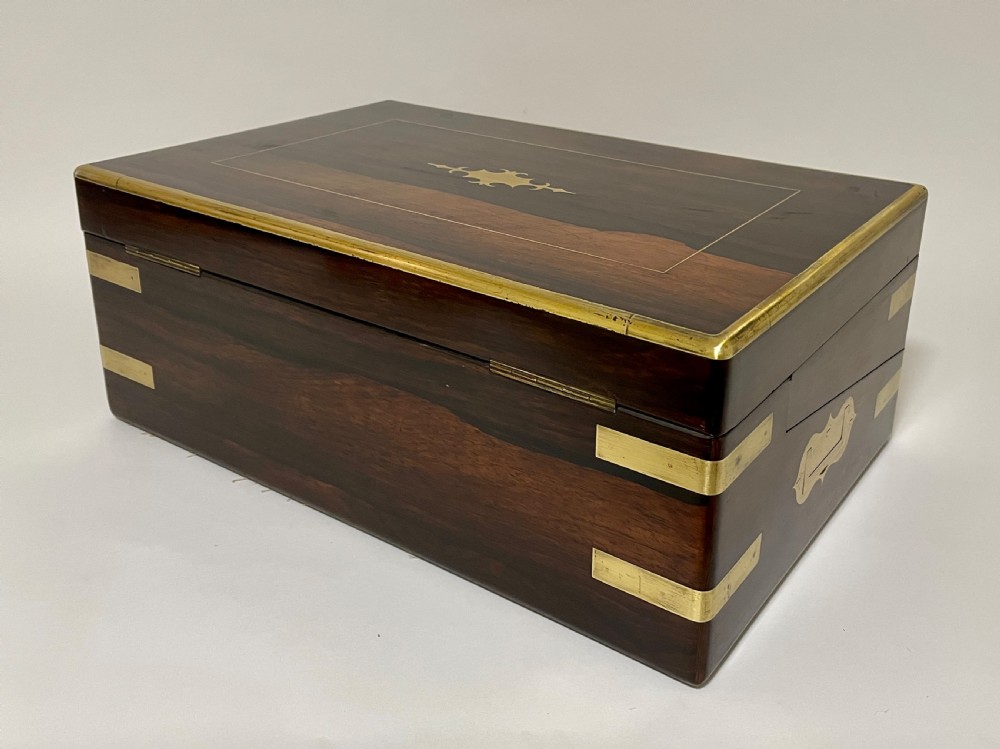 Victorian Rosewood Brass Bound Double Fold Writing Slope View VI