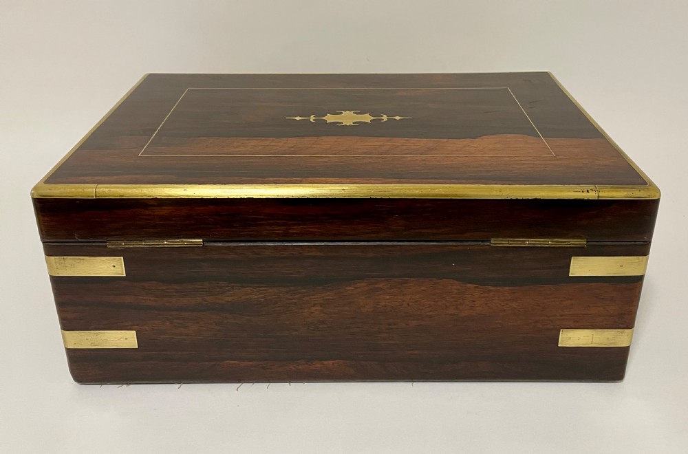 Victorian Rosewood Brass Bound Double Fold Writing Slope View VII