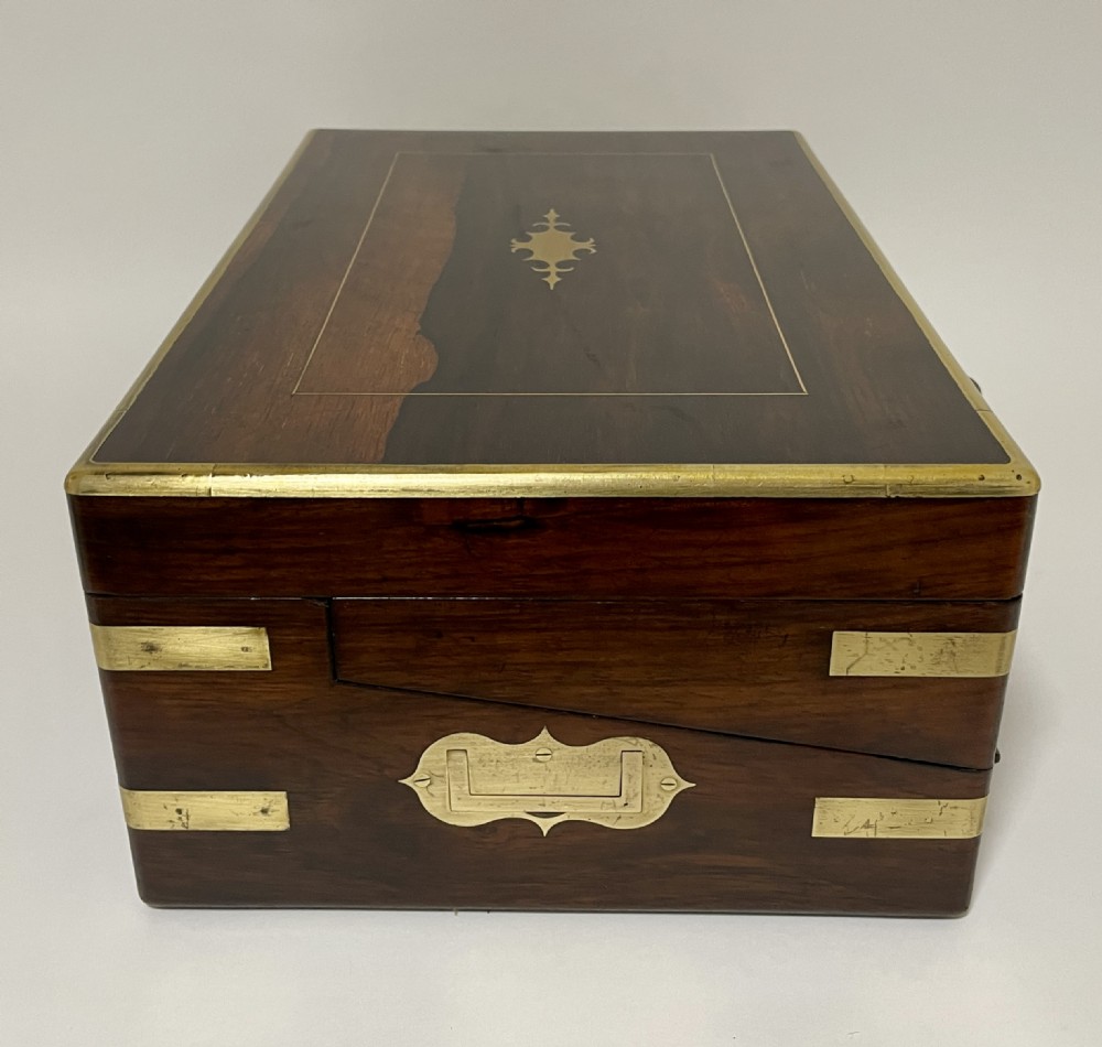 Victorian Rosewood Brass Bound Double Fold Writing Slope View VIII