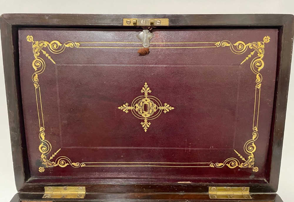 Victorian Rosewood Brass Bound Double Fold Writing Slope View IX