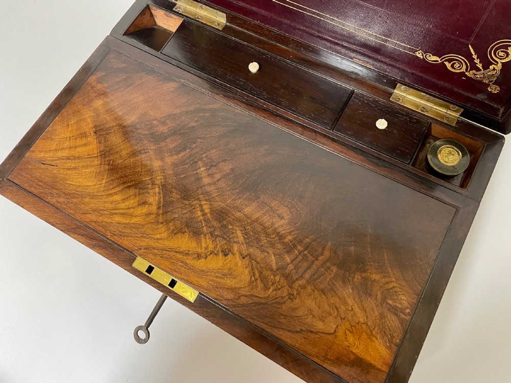 Victorian Rosewood Brass Bound Double Fold Writing Slope View XII