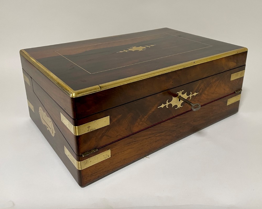 Victorian Rosewood Brass Bound Double Fold Writing Slope View XIV