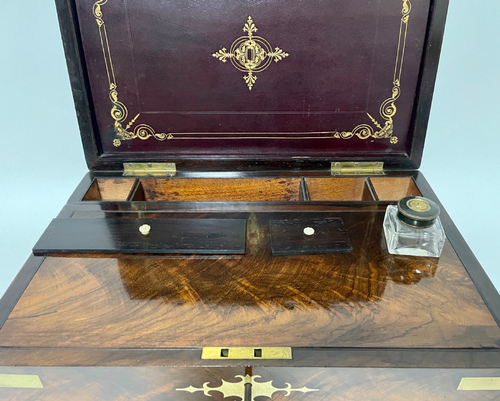 Victorian Rosewood Brass Bound Double Fold Writing Slope View XV