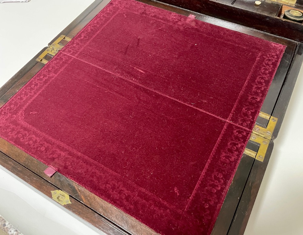 Victorian Rosewood Brass Bound Double Fold Writing Slope View XVII