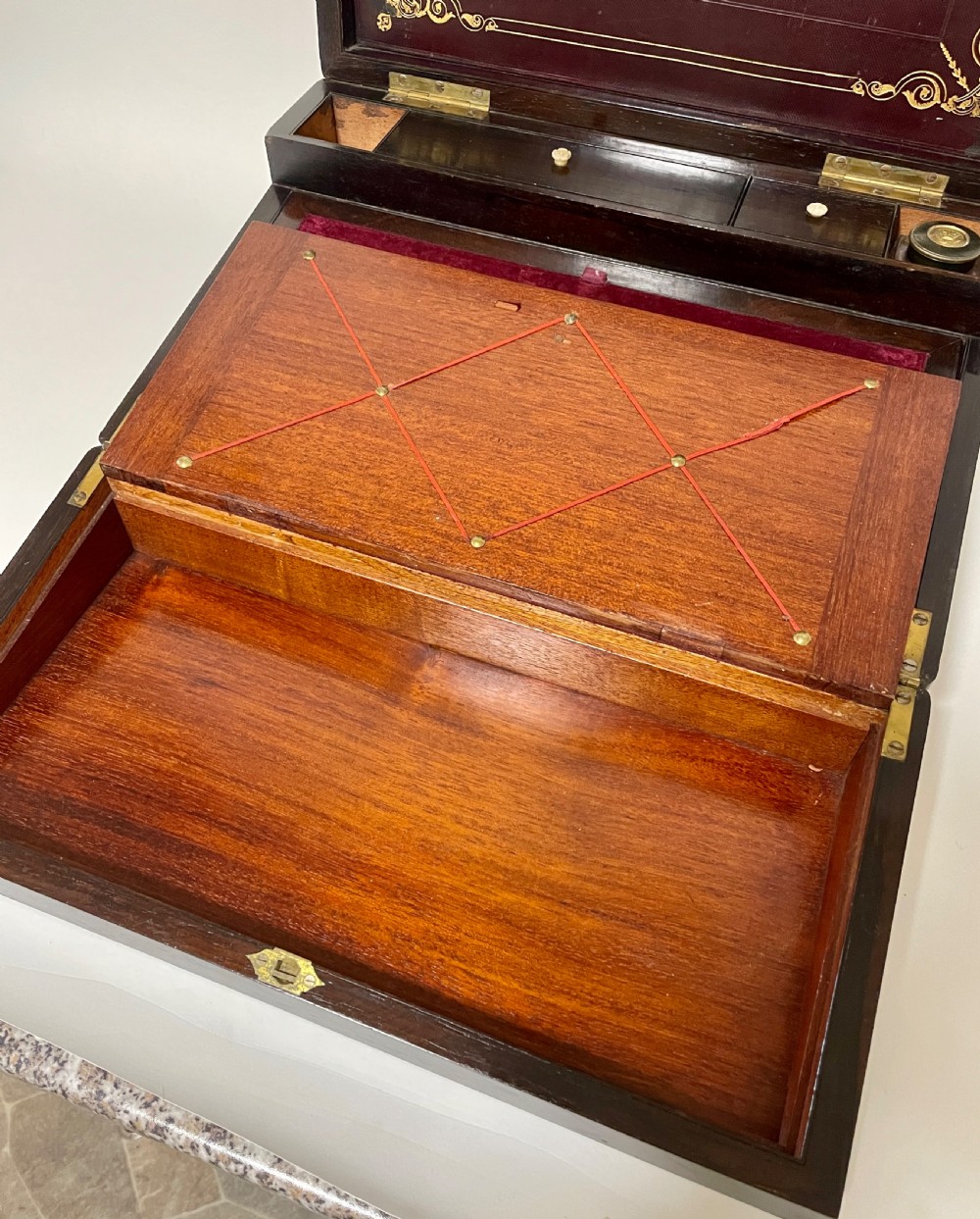 Victorian Rosewood Brass Bound Double Fold Writing Slope View XVIII