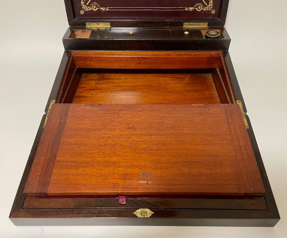 Victorian Rosewood Brass Bound Double Fold Writing Slope View XIX