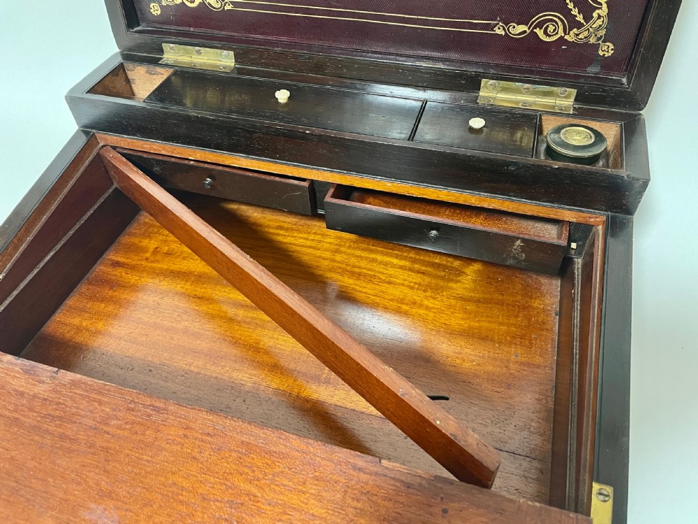 Victorian Rosewood Brass Bound Double Fold Writing Slope View XX