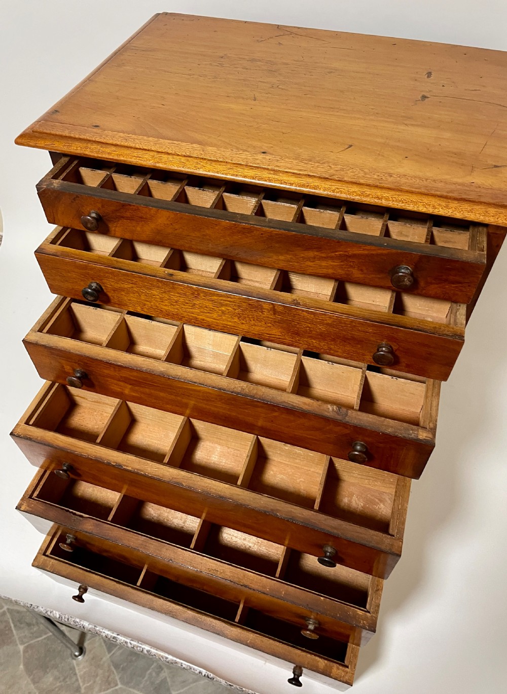 Antique Walnut Specimen Collectors Cabinet View XVI