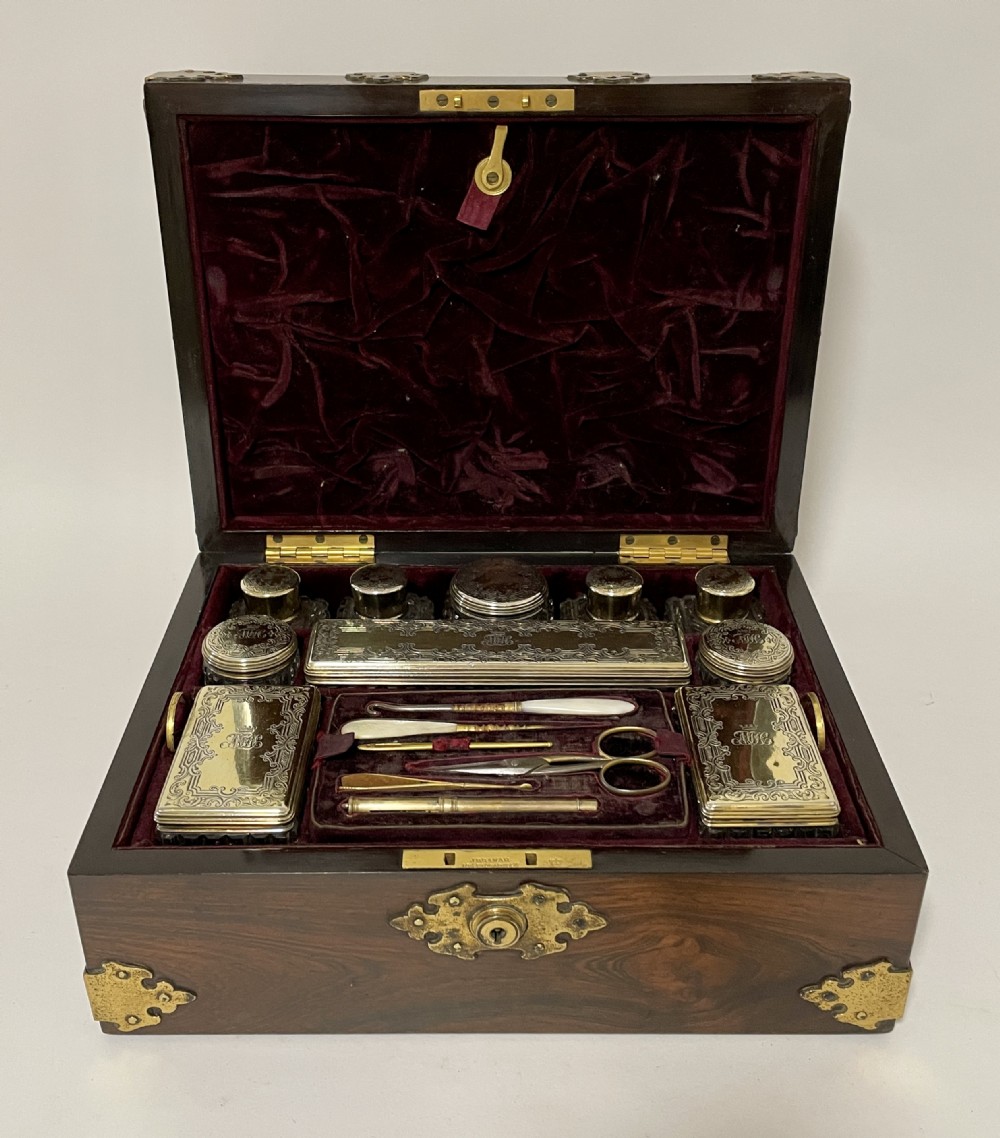 Victorian Rosewood Vanity Box with Silver Gilt Fittings 1844