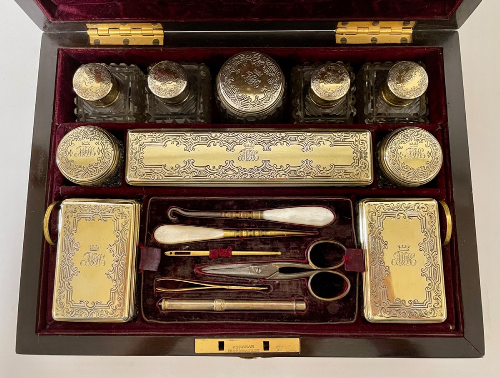 Victorian Rosewood Vanity Box with Silver Gilt Fittings 1844 View II