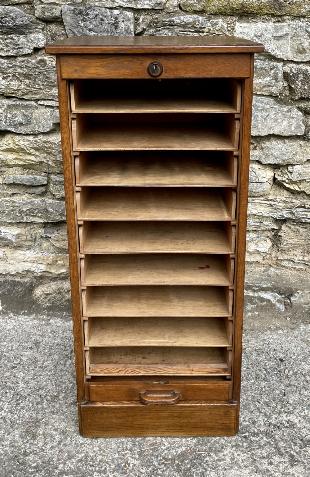 Antique Oak Tambour Filing Cabinet
