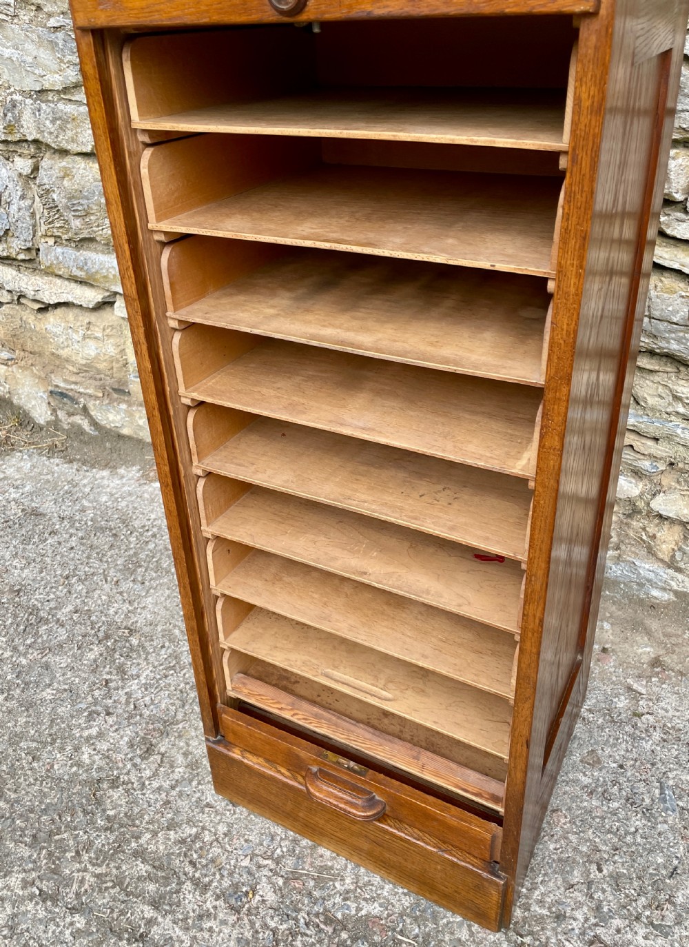 Antique Oak Tambour Filing Cabinet View VI