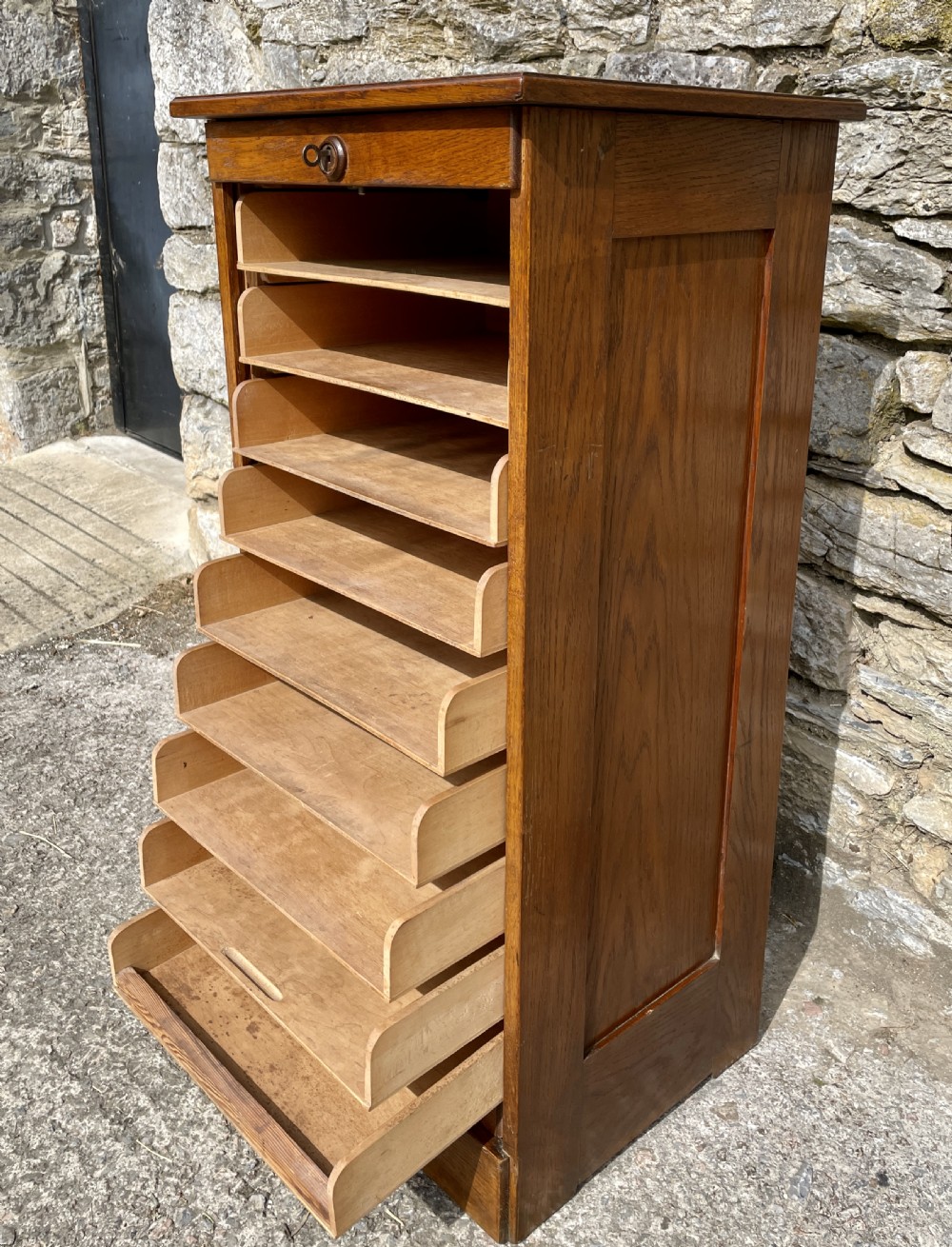Antique Oak Tambour Filing Cabinet View IX