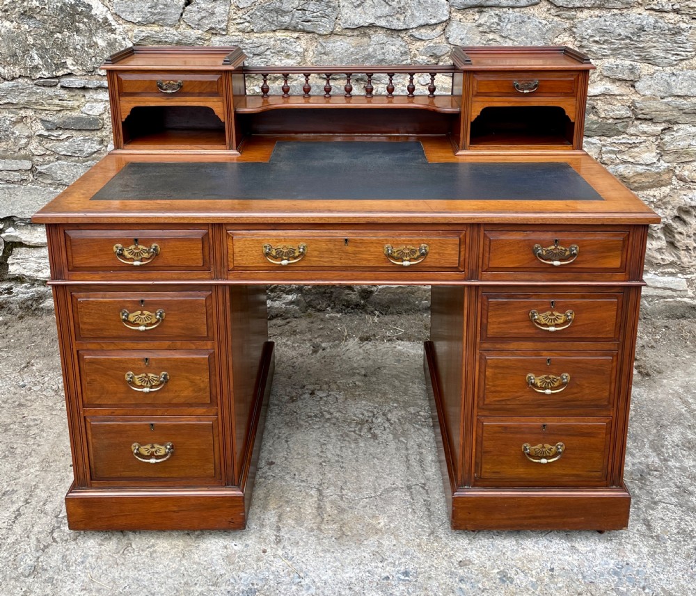 Antique Edwardian Walnut Pedestal Desk