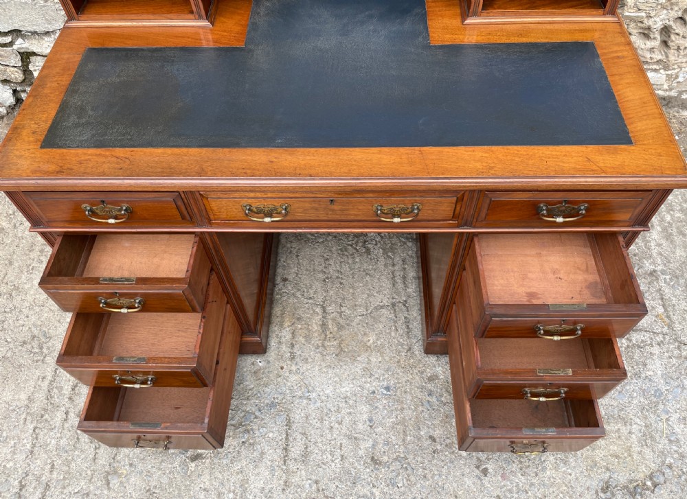 Antique Edwardian Walnut Pedestal Desk View XIX