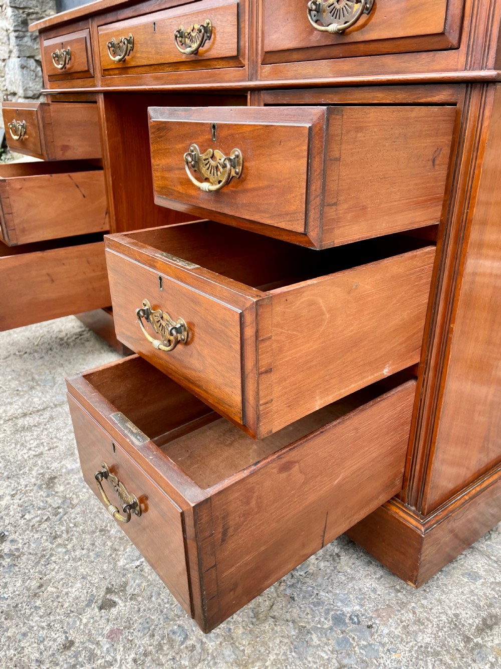 Antique Edwardian Walnut Pedestal Desk View XX
