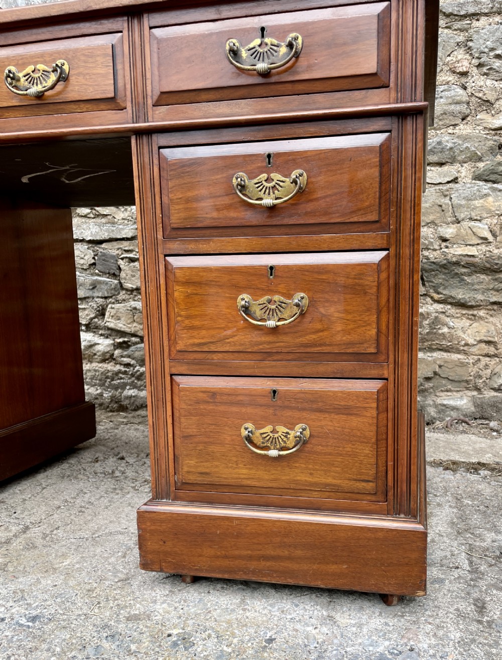 Antique Edwardian Walnut Pedestal Desk View XXII