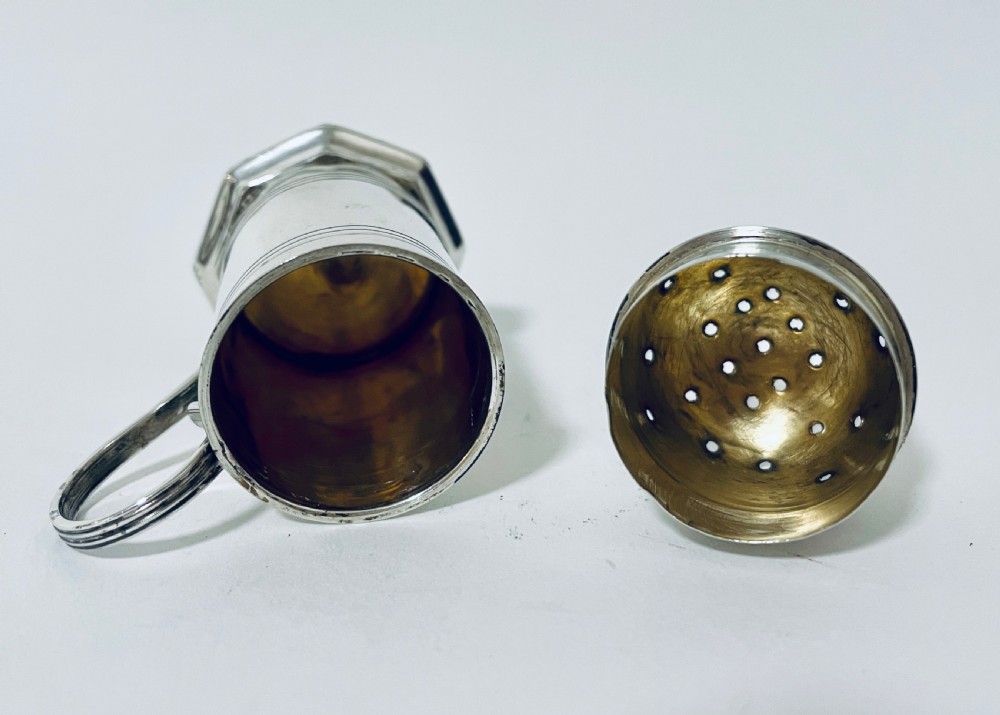 Victorian Silver Pepper Shaker with Handle View XII