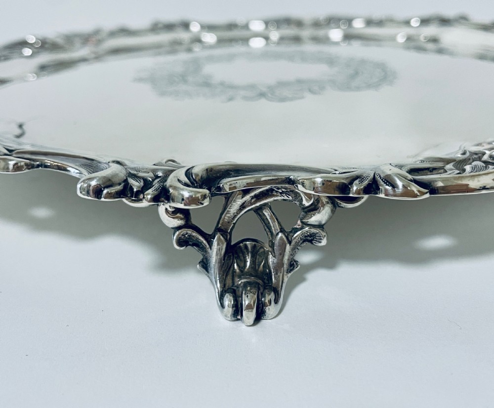 Large Antique Solid Sterling Silver Salver View IX