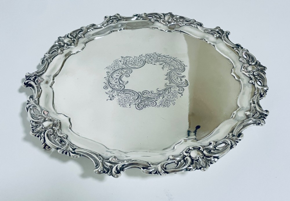 Large Antique Solid Sterling Silver Salver View XI
