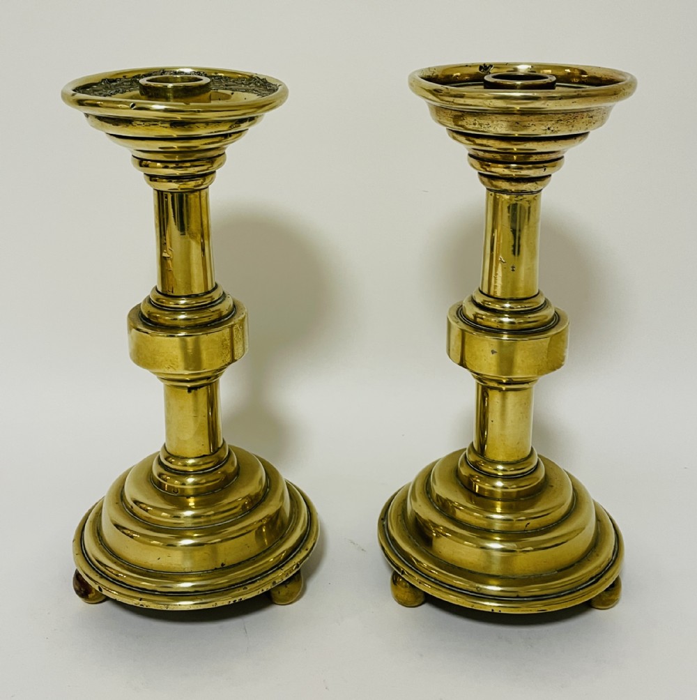 Pair of Victorian Brass Altar Candlesticks