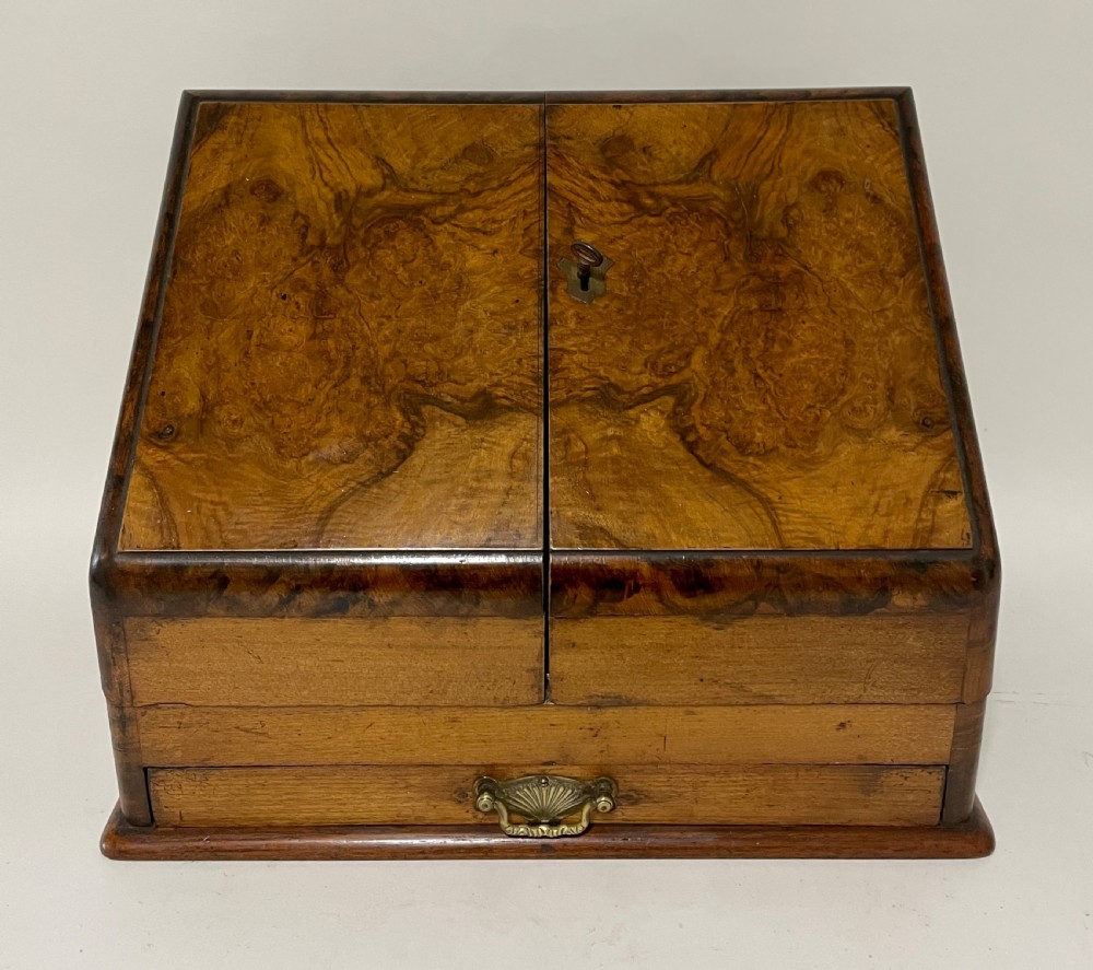 Antique Burr Walnut Desktop Stationery Cabinet Box