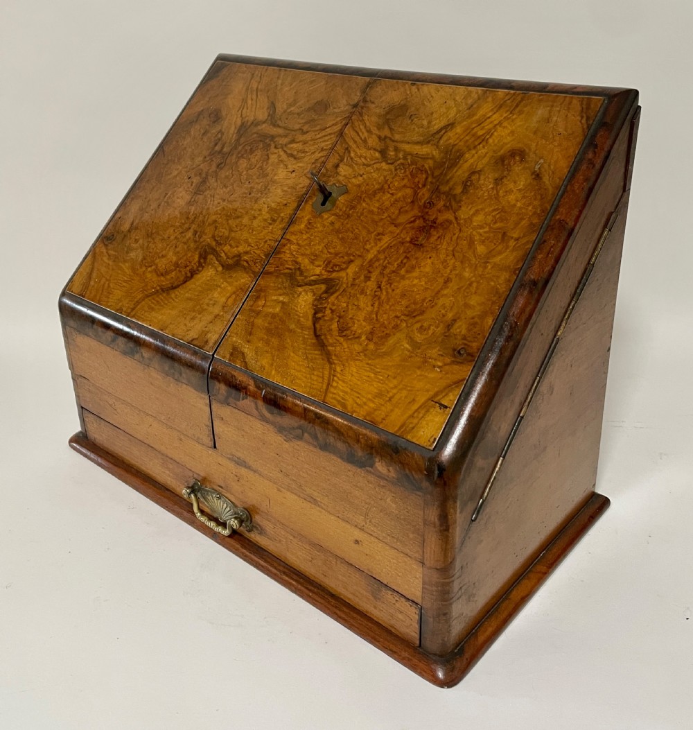 Antique Burr Walnut Desktop Stationery Cabinet Box View II
