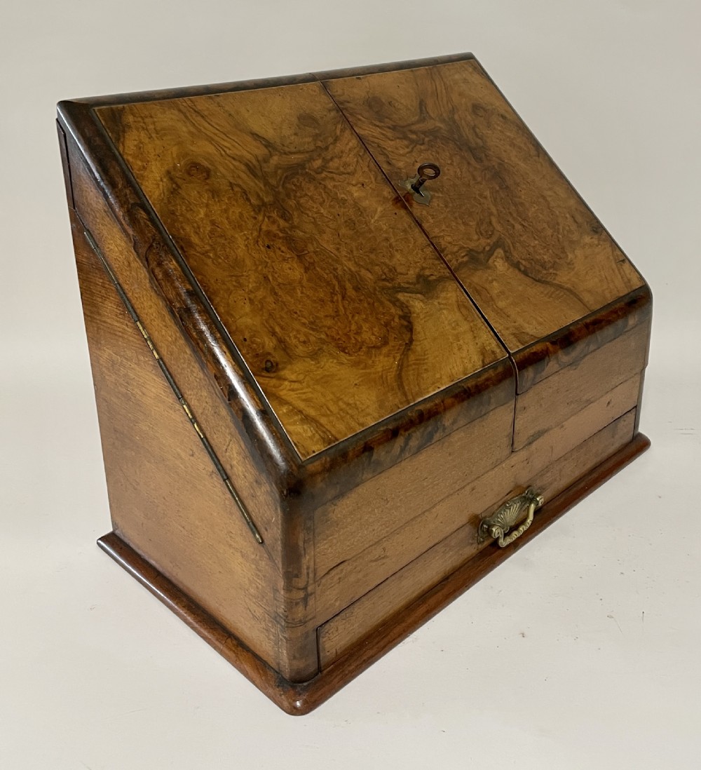 Antique Burr Walnut Desktop Stationery Cabinet Box View IX