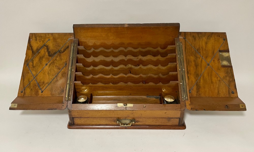 Antique Burr Walnut Desktop Stationery Cabinet Box View XII