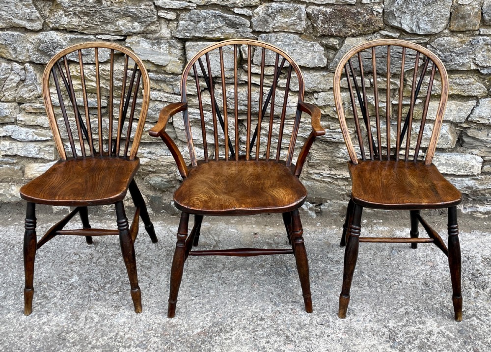 Trio of Early Stick Back Country Chairs