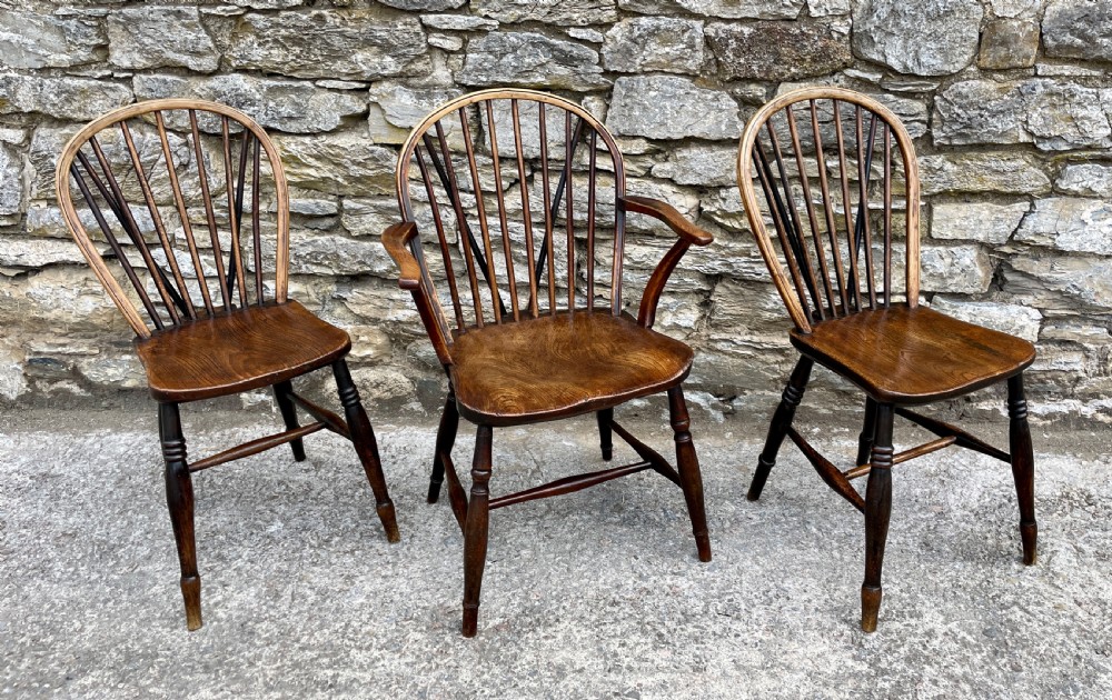 Trio of Early Stick Back Country Chairs View IX