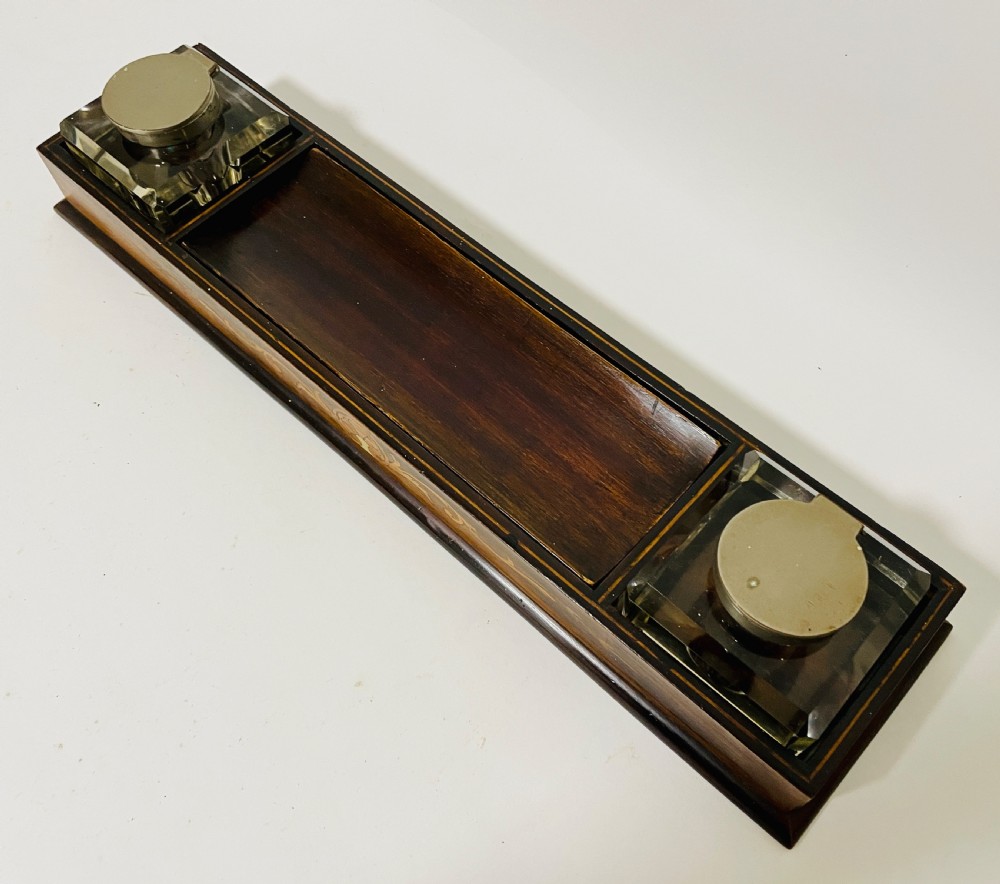 Antique Edwardian Inlaid Desktop Inkstand View II
