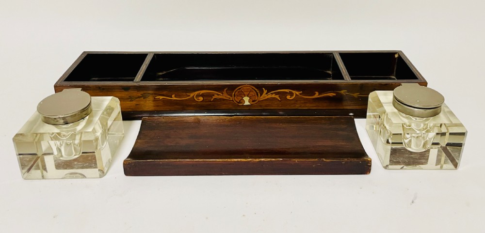 Antique Edwardian Inlaid Desktop Inkstand View III