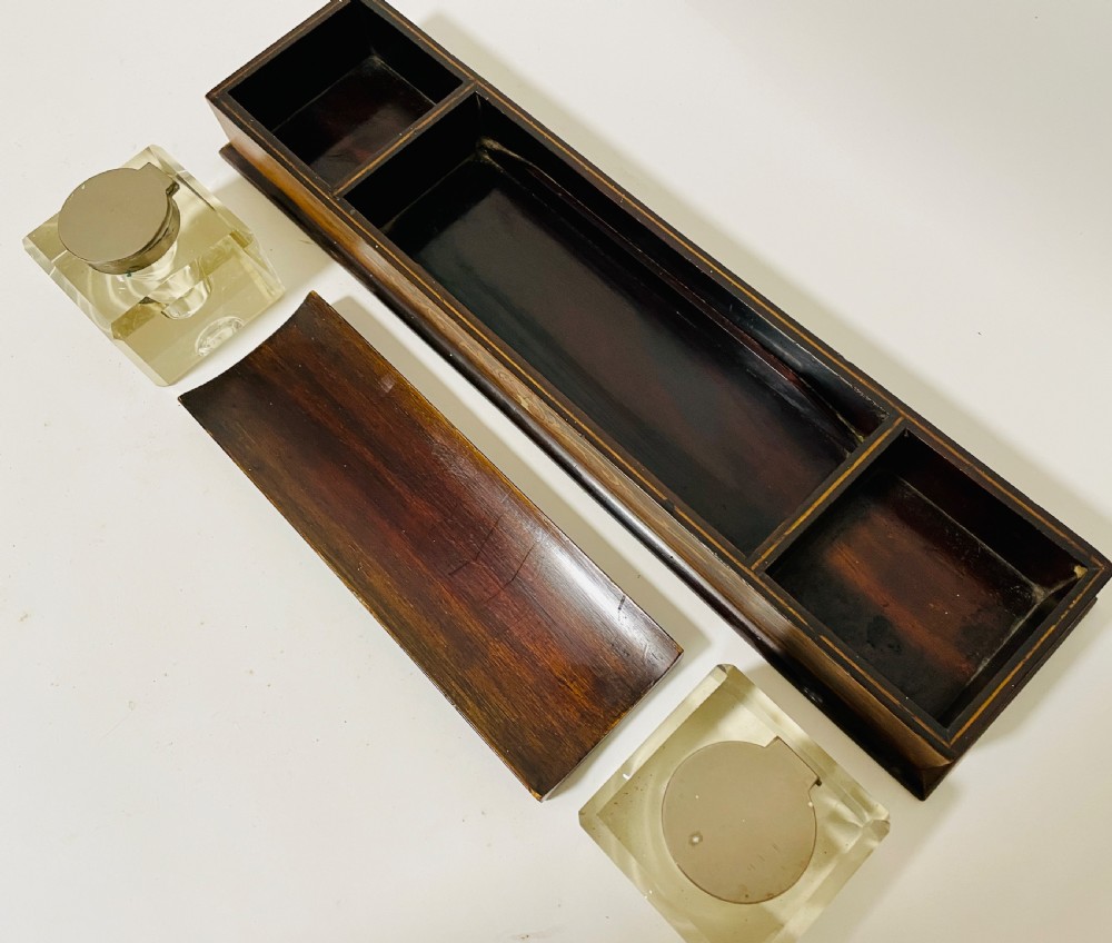 Antique Edwardian Inlaid Desktop Inkstand View IV