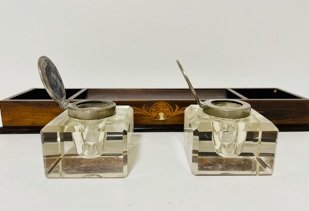 Antique Edwardian Inlaid Desktop Inkstand View VII