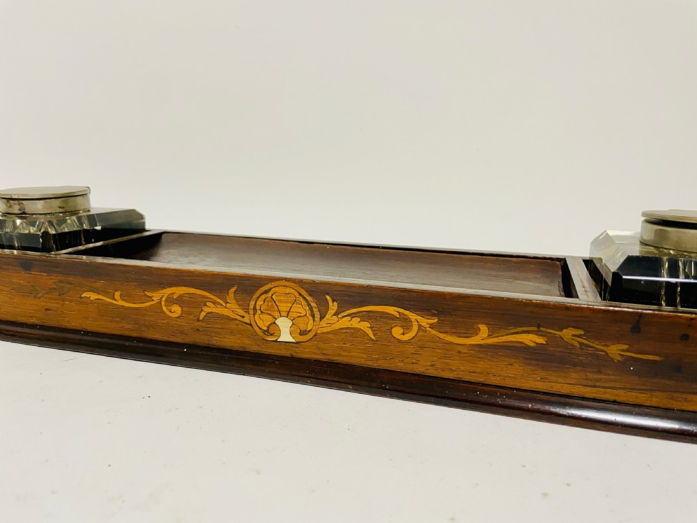 Antique Edwardian Inlaid Desktop Inkstand View VIII