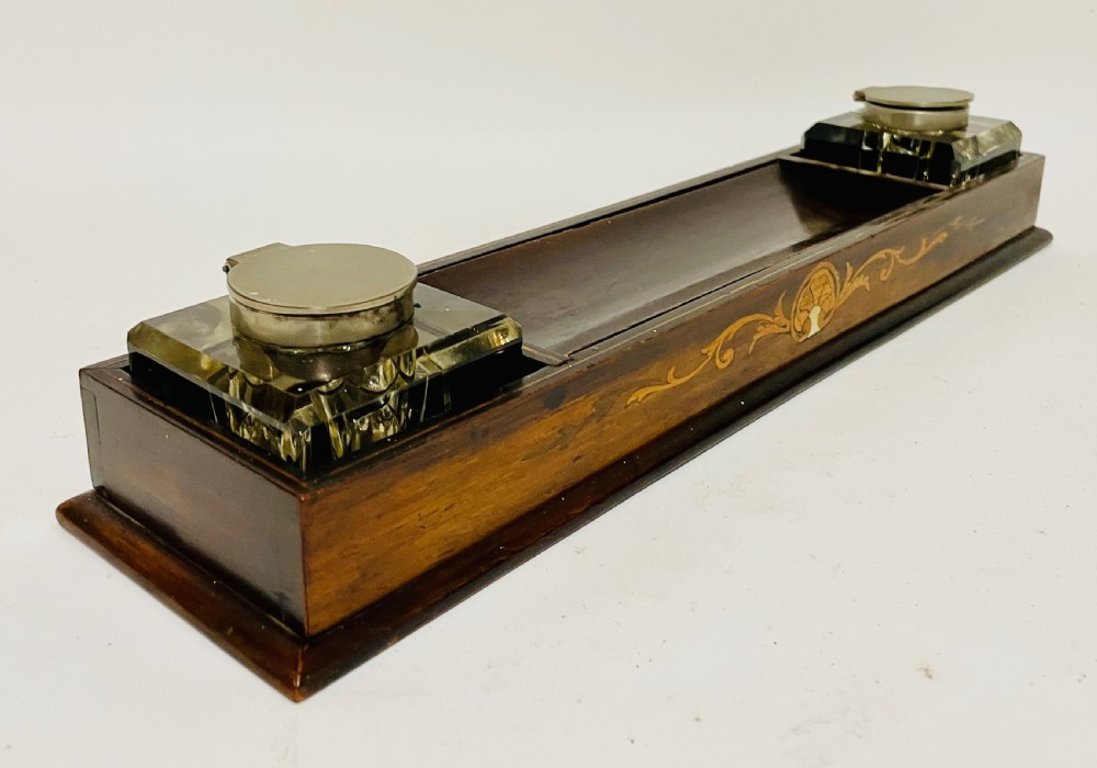 Antique Edwardian Inlaid Desktop Inkstand View XIV