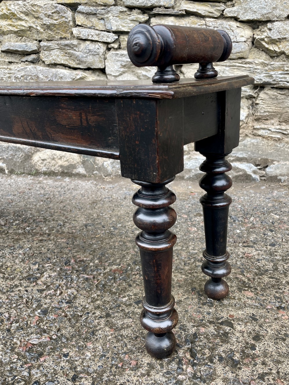 Antique Victorian Oak Window Bench View XV