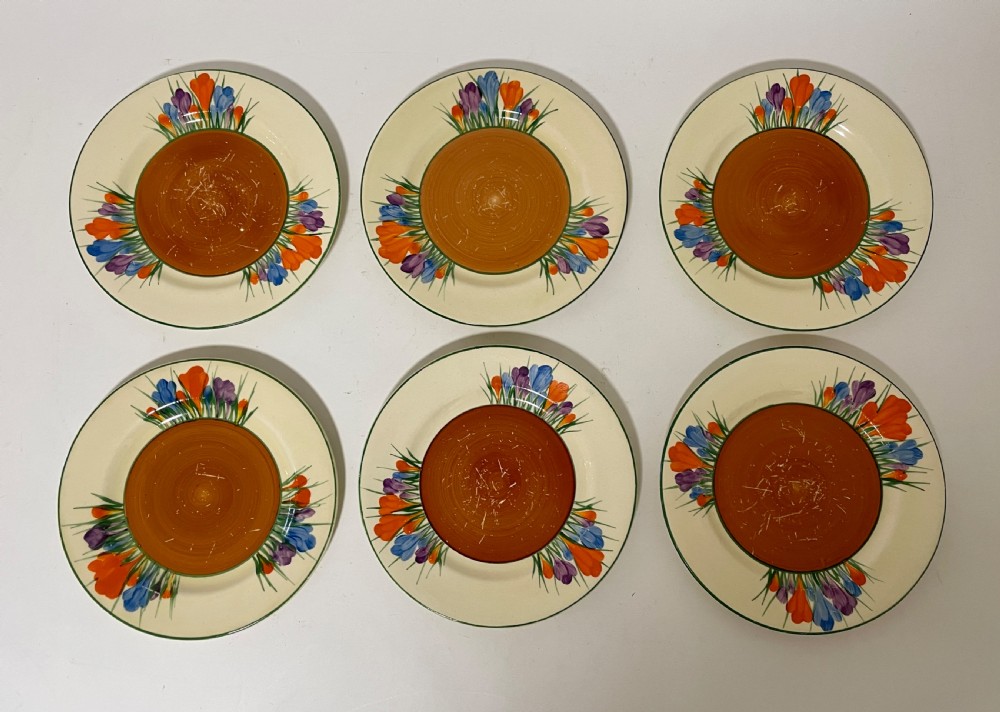 Set of 6 Clarice Cliff Crocus Side Plates