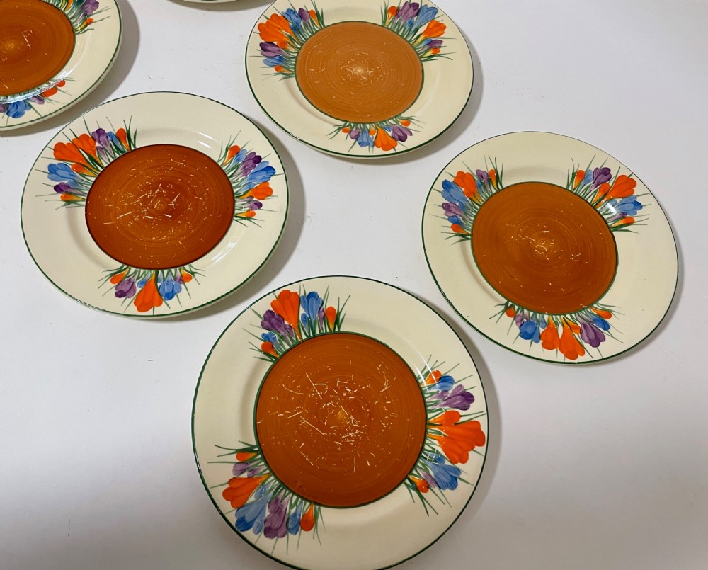Set of 6 Clarice Cliff Crocus Side Plates View III