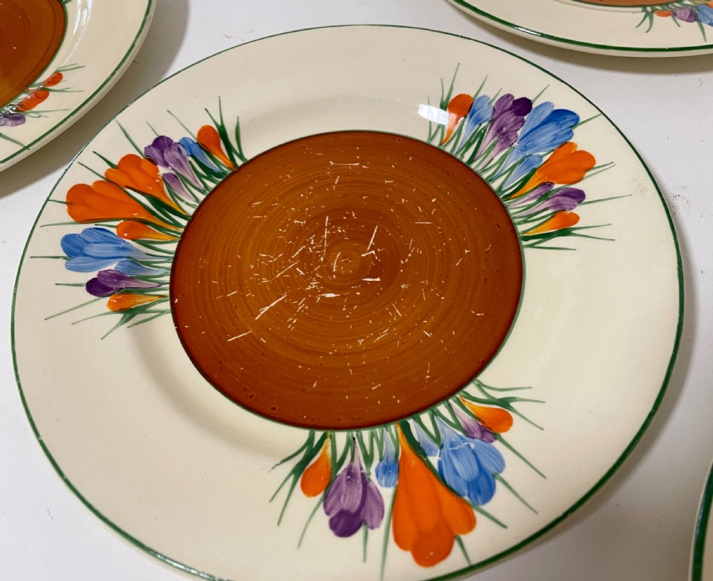 Set of 6 Clarice Cliff Crocus Side Plates View IV