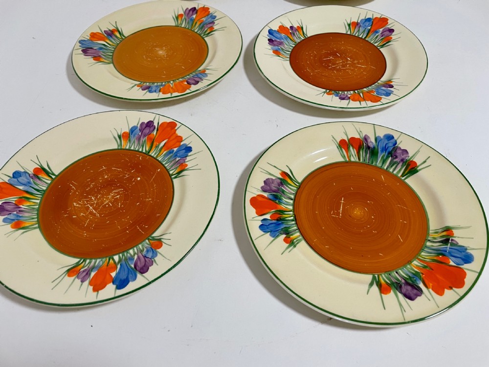 Set of 6 Clarice Cliff Crocus Side Plates View V
