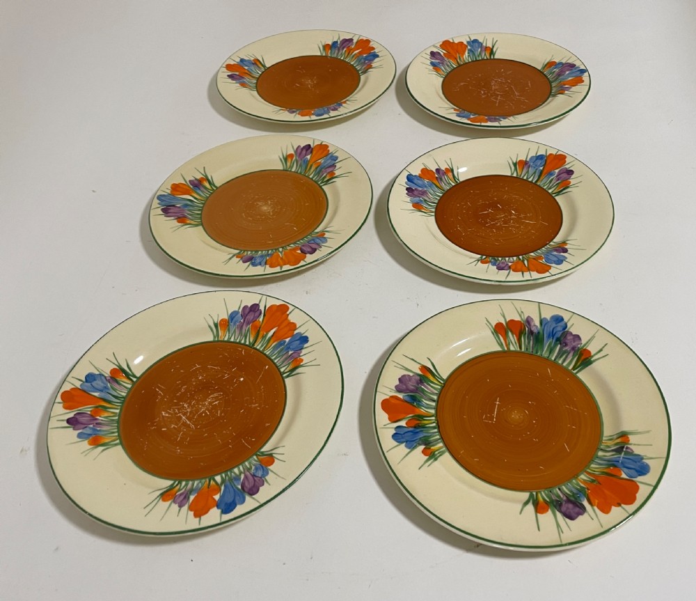 Set of 6 Clarice Cliff Crocus Side Plates View VI