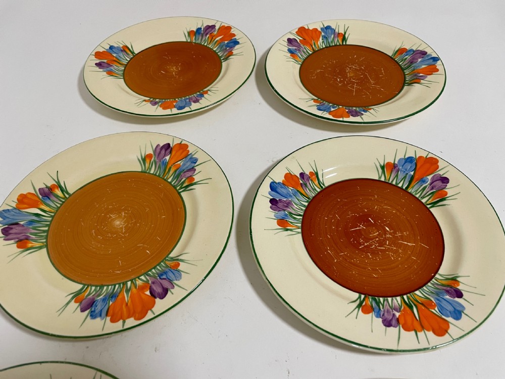 Set of 6 Clarice Cliff Crocus Side Plates View VII