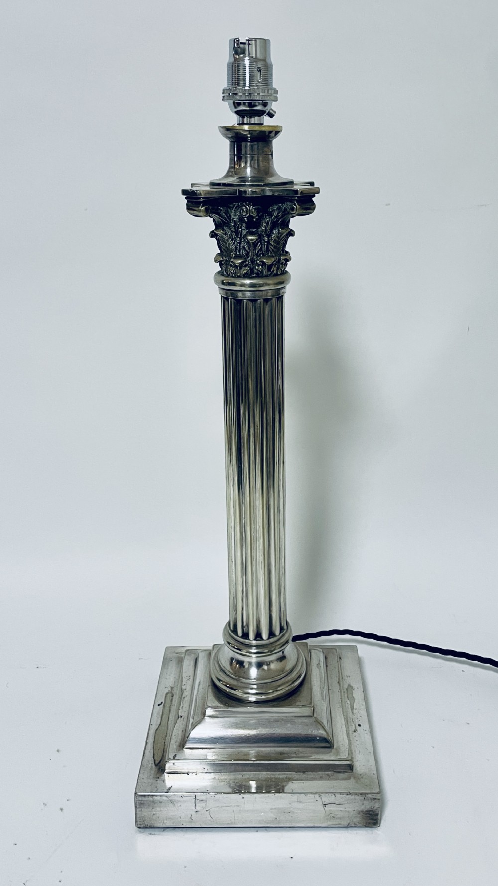 Antique Silver Plated Corinthian Column Table Lamp