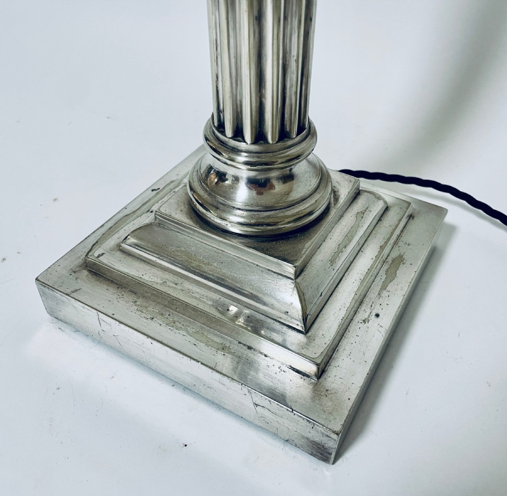 Antique Silver Plated Corinthian Column Table Lamp View III