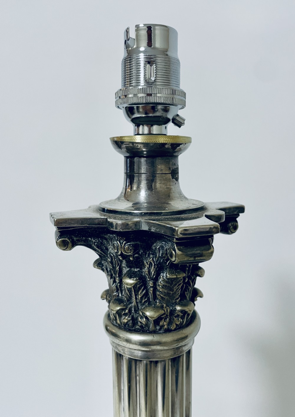 Antique Silver Plated Corinthian Column Table Lamp View IV