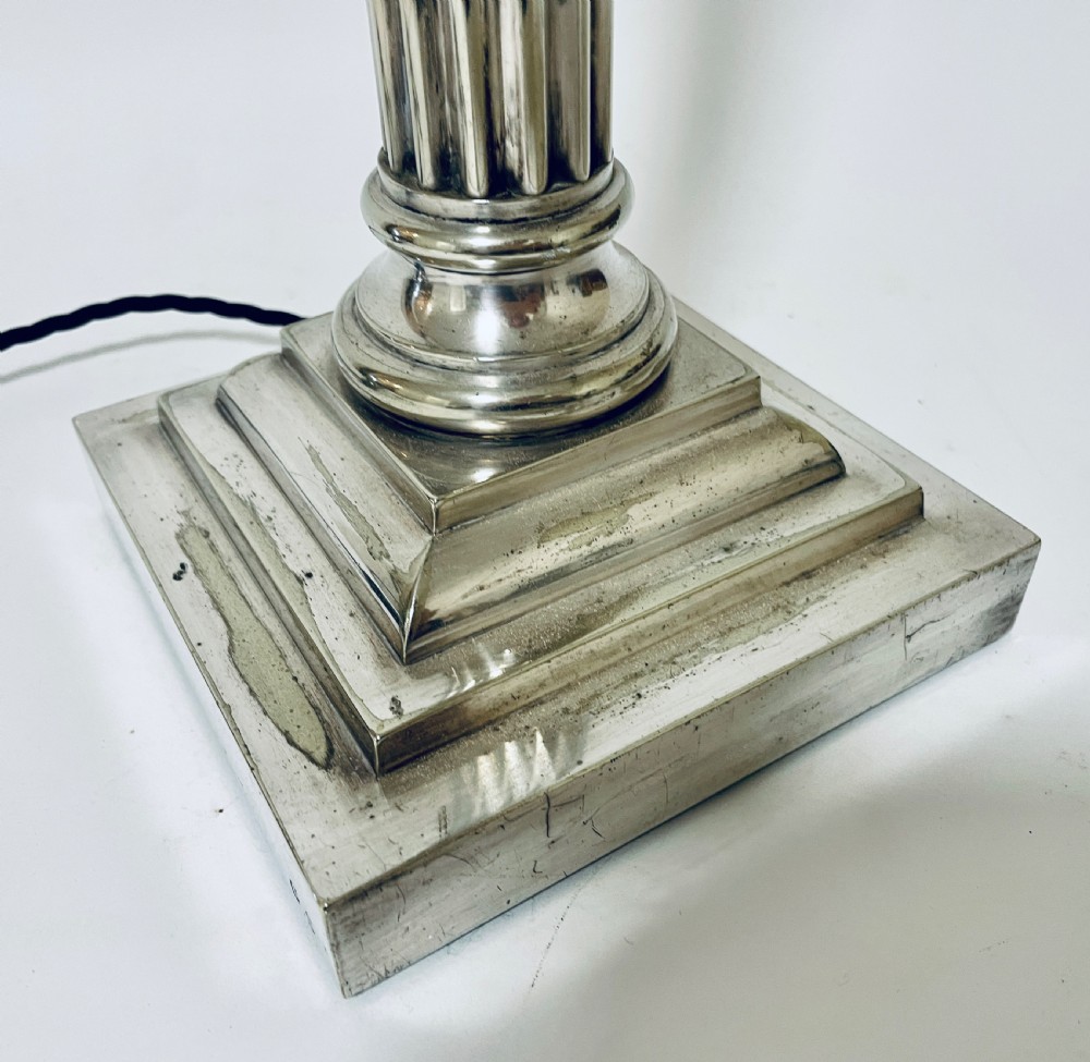 Antique Silver Plated Corinthian Column Table Lamp View XI